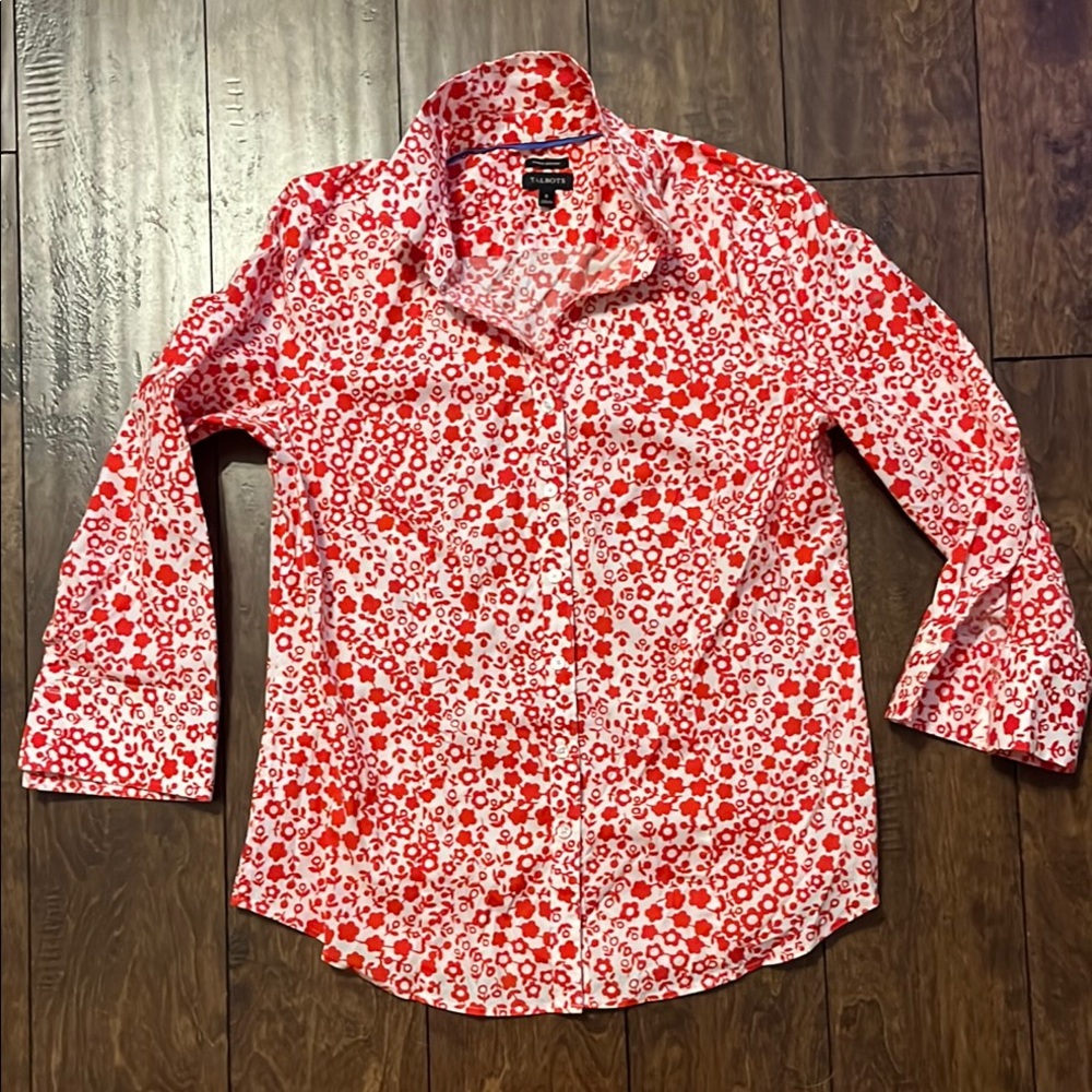 Talbots Red and White Floral Blouse